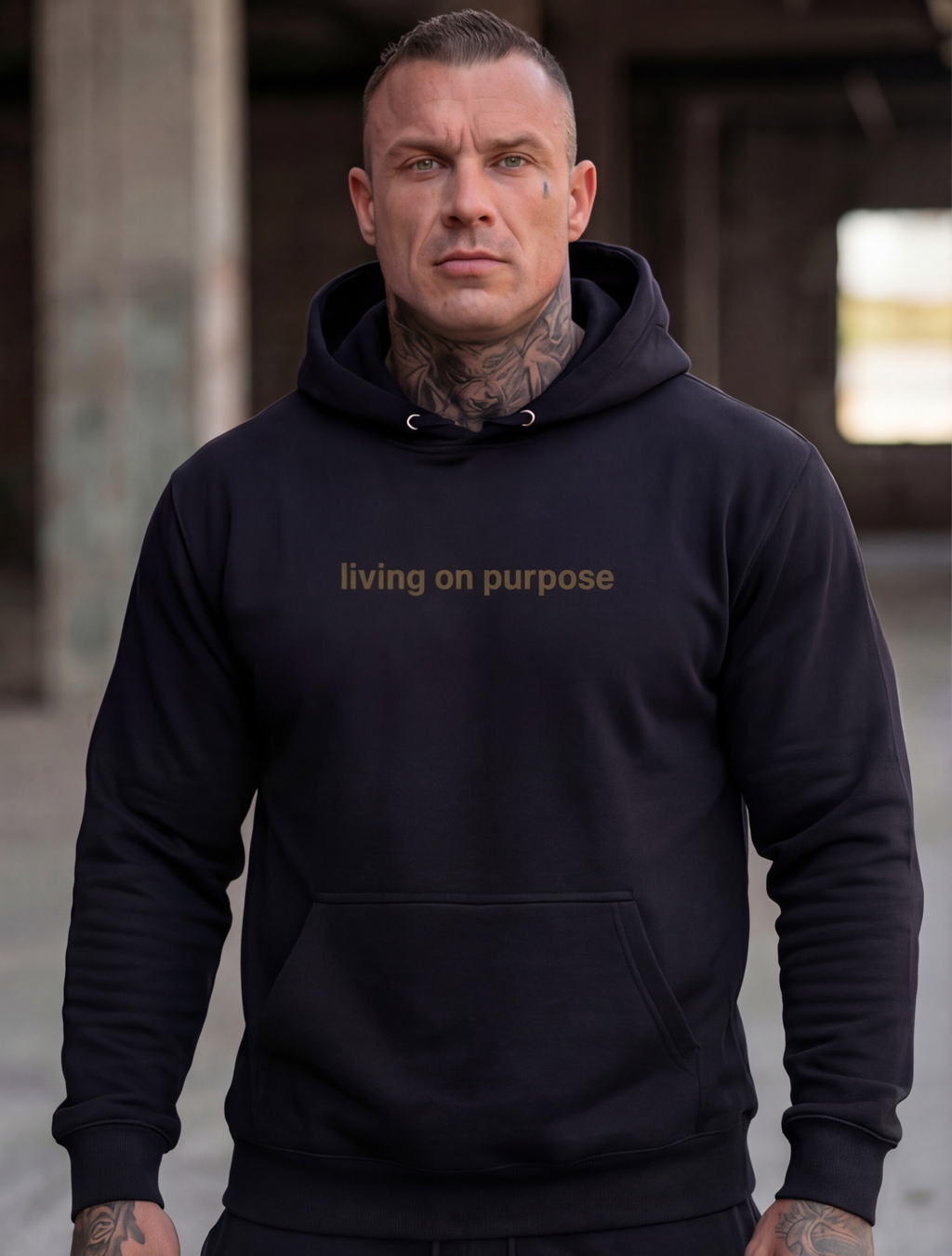 Lion Crest Hoodie - "Living on Purpose" Inspirational Black Pullover