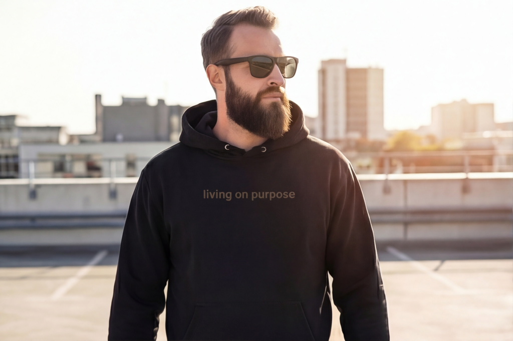 Lion Crest Hoodie - "Living on Purpose" Inspirational Black Pullover