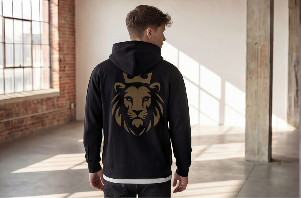 Lion Crest Hoodie - "Living on Purpose" Inspirational Black Pullover